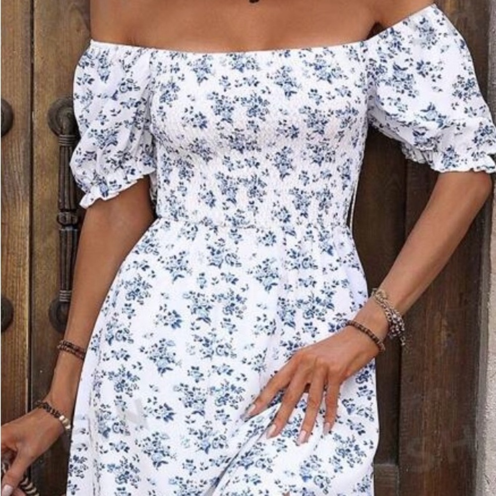 White and blue floral dress